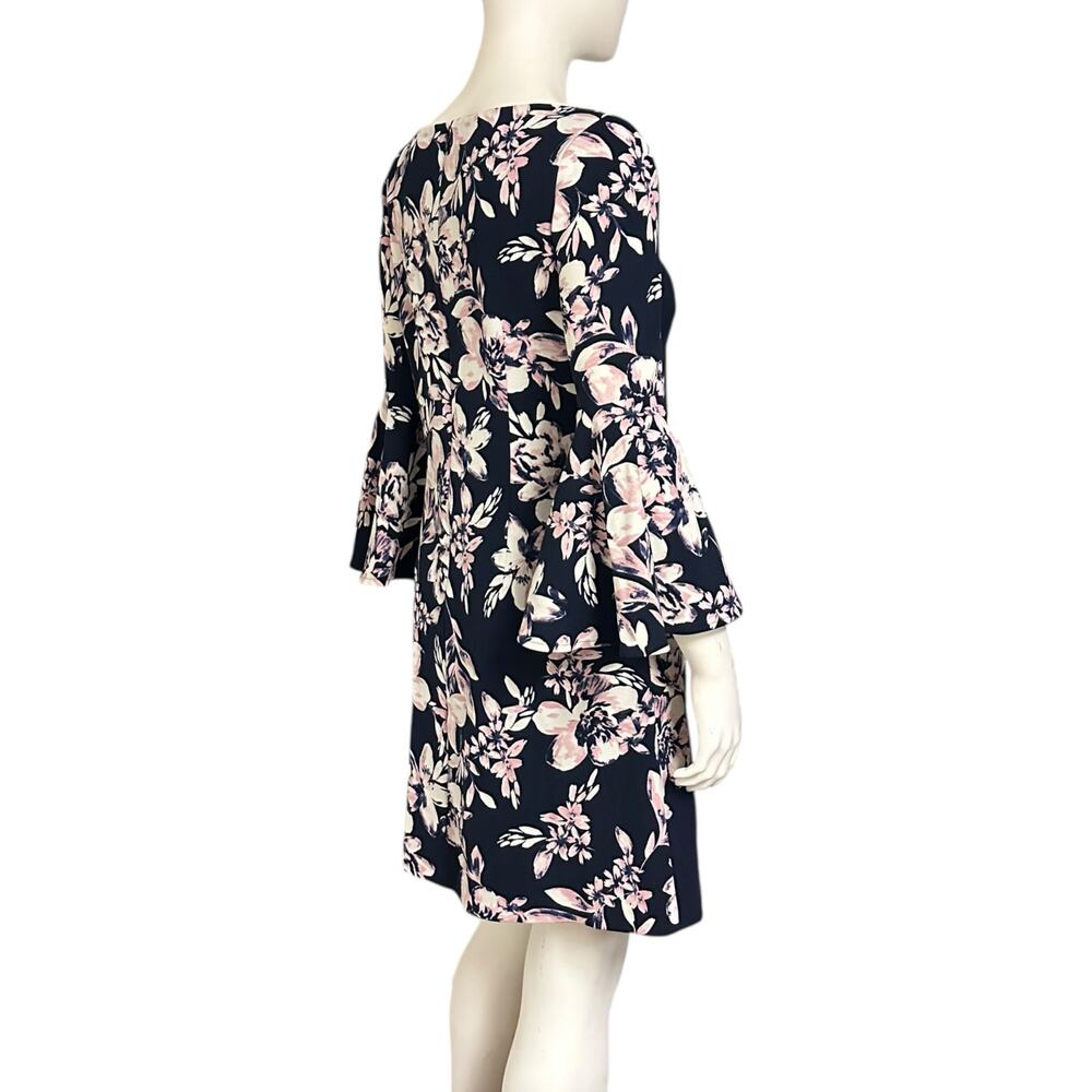 Eliza J Navy Blue Pink Floral Bell Sleeve Shift Dress Women 10 Elegant Wedding - Picture 3 of 16
